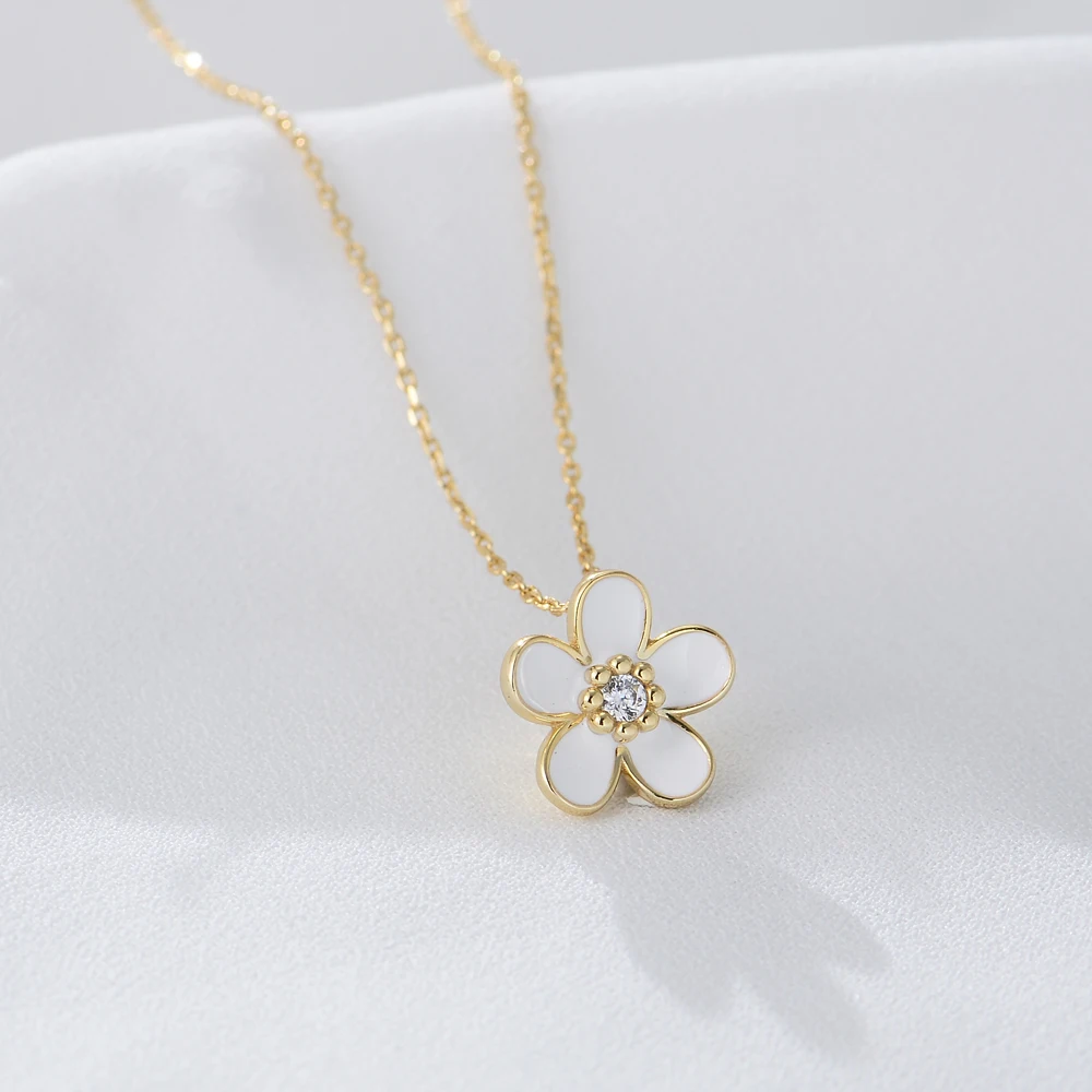 KSN121  Nice Gold Plated 925 Unique Design Customized Jewelry White Enamel Charm Flower Choker Necklace