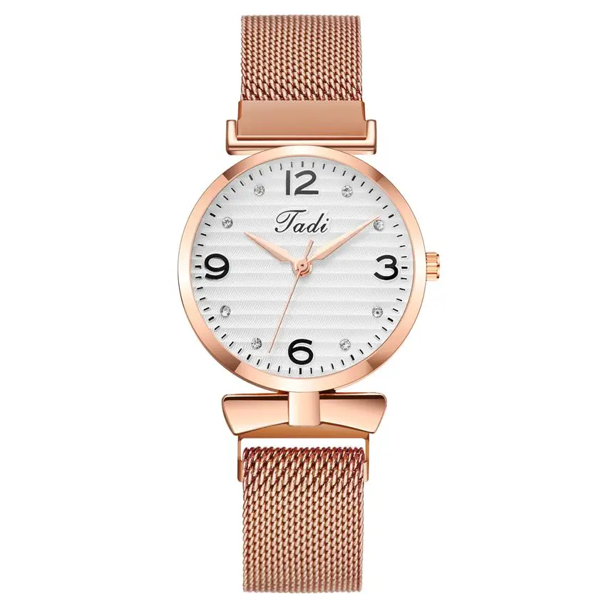 

TADI brand fashion texture Milanese magnet buckle metal case leaf texture dial scale display woman casual quartz watch
