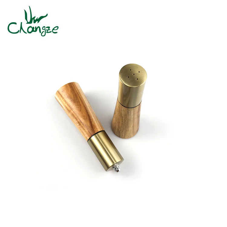 

CHANGZE  customize package wooden salt and pepper grinder set 2pcs gold pepper grinder set, Natural color