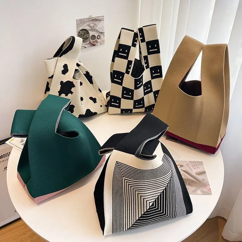 

new arrivals fashion women knitted wool bucket hand bag Japanese and Korean version simple Tote bags for ladies