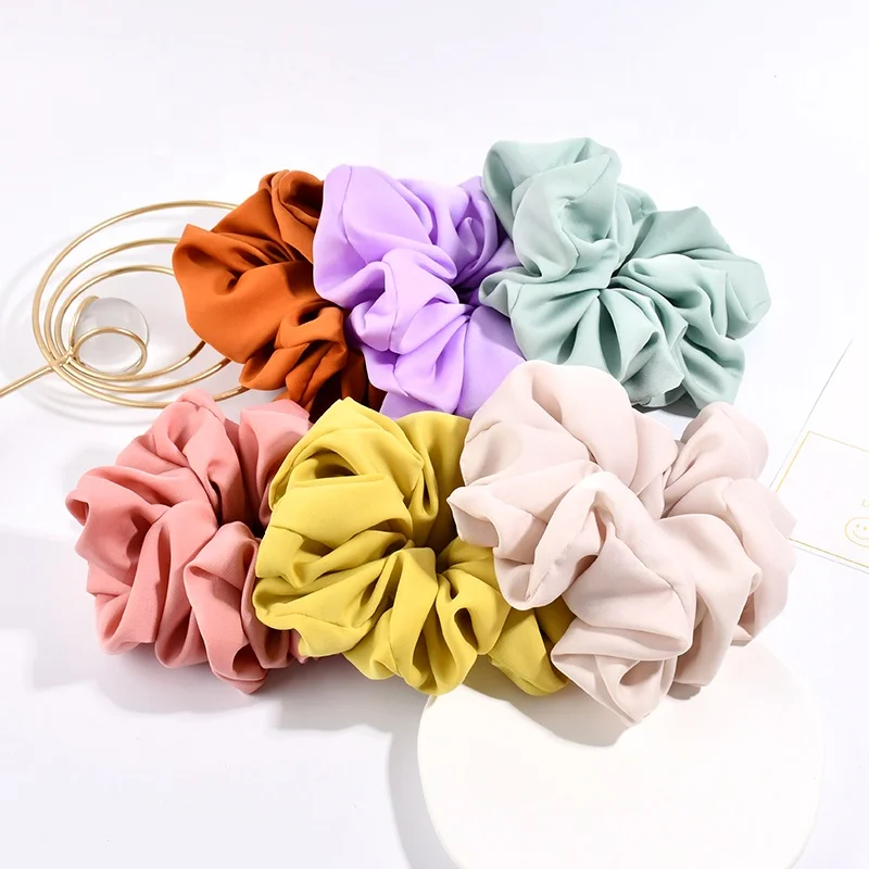 

INS Hot Selling Women 16CM Oversized Wrinkle Ponytail Holder Polyester Strip Elastics Hair Bands Solid Color Scrunchies