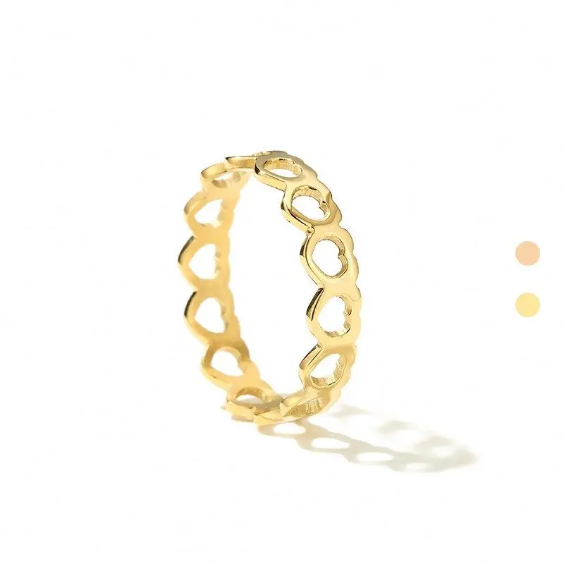 

14k Gold Plated Stainless Steel Jewelry Cute Hollow Peach Heart Ring,Spinner Stainless Steel Rings Women, Customized color
