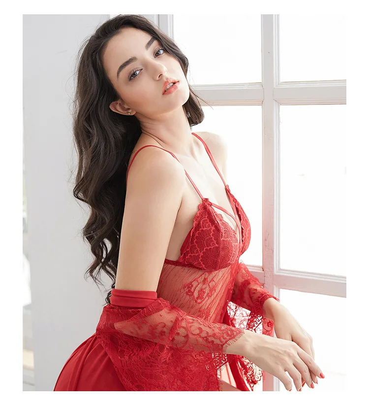 

Summer Thin Pajamas 3 Piece Nightdress Set Straps Hot Selling Tempt Sexy Underwear, Photo