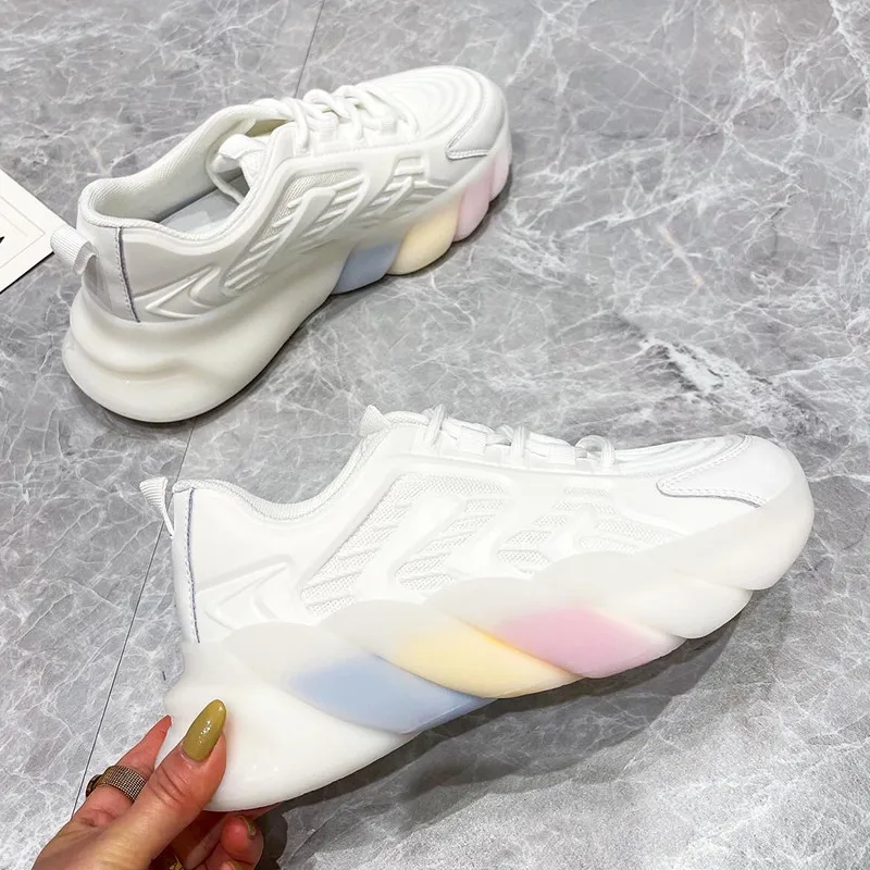 

2021 popular designer rainibow color outsole white vintage ladies footwear spring woman chunky shoes