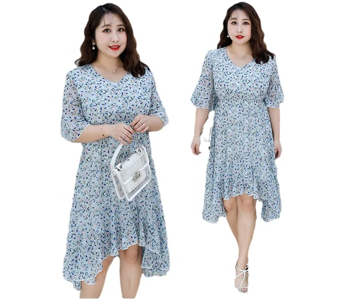 

Large size women's 2021 summer new flounce sleeve waist small fairy chiffon dress, Light color