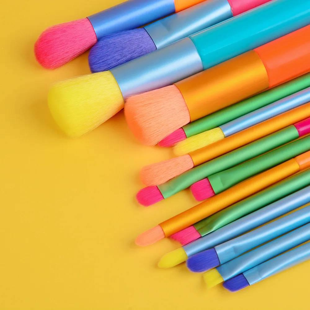 

new products 15 pcs neon makeup brush set free sample custom logo no logo colorful makeup brushes, Black
