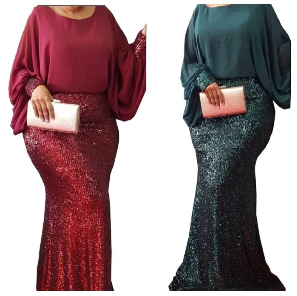 

2022 African Plus Size Sequin Red long Dress Clothes Kenya South Africa Evening Party Dress Luxury Women Robe Africaine