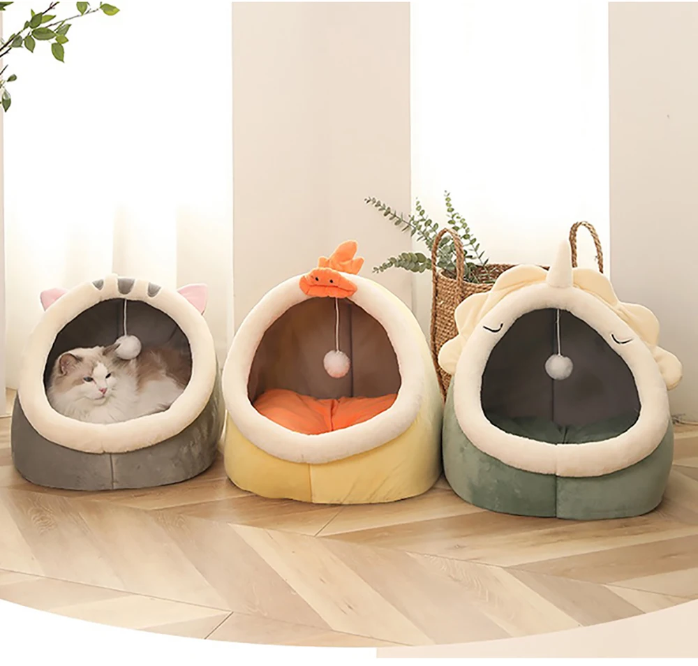 

Sweet Cat Bed Warm Pet Basket Cozy Kitten Lounger Cushion Cat House Tent For Washable Cave Cats Beds