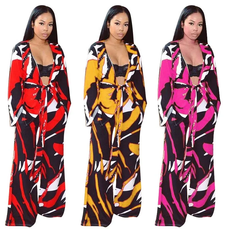 

African Print Shirt And Wide Leg 2 Piece Pant Women Clothing Set, Red, yellow, rose