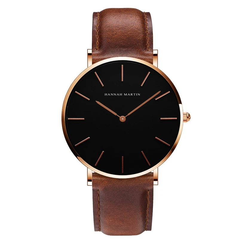 

Hannah Martin Brand Fashion Men Leather Wrist Watches Custom Private Label Minimalist Watch Relojes Hombre, 6 colors