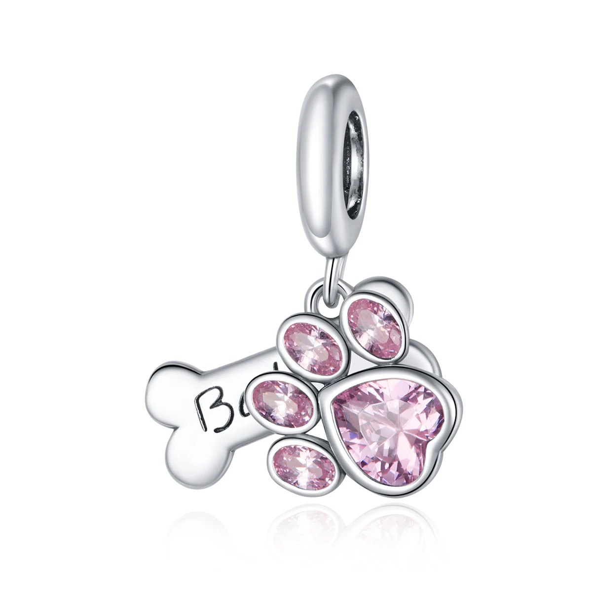 

dog paw and bone pendant with pink zircon 925 silver pendant charms