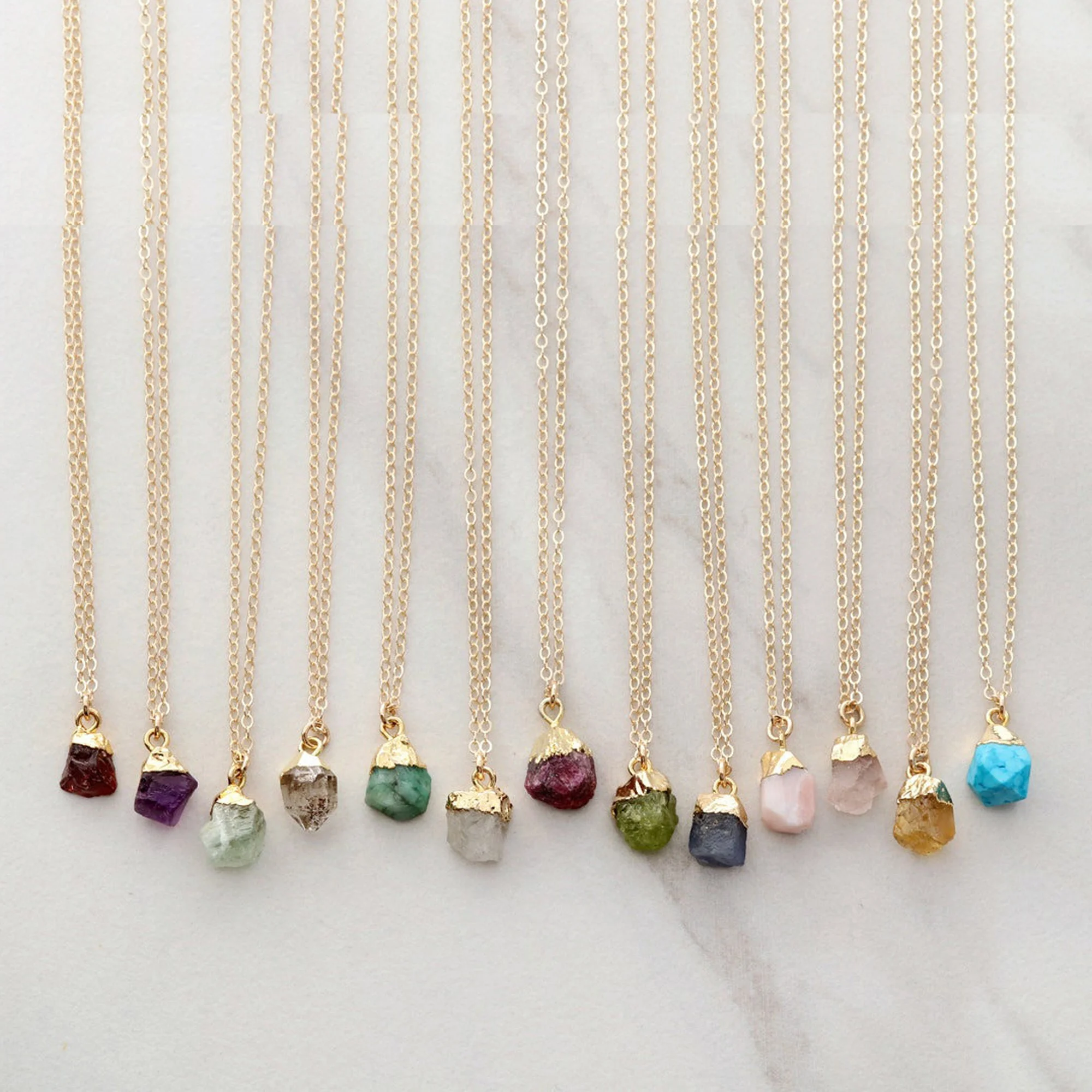 

925 Silver Fine Jewelry Women Natural Ruby Emerald Gemstone Raw Birthstone Crystal Necklace