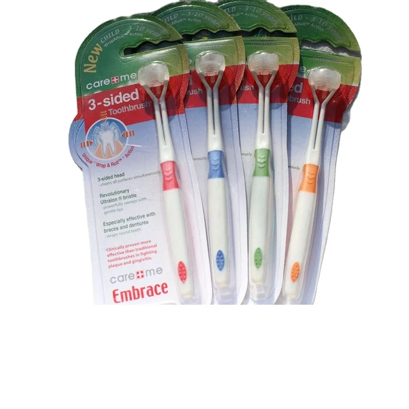 

Amazon Three-side Kids Tooth Brush Three-Head Adult Toothbrush Adult And Child Toothbrush Paper Card Set