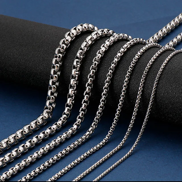 

Box Chains Necklaces Stainless Steel Chains Necklace Factory Wholesale Customization Jewelry 1.5MM 2MM 2.5MM 3MM 4MM 5MM6MM