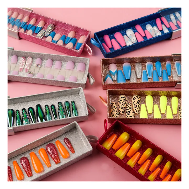 

Free sample artificial nails set customized logo box press on nail packaging box false nail tip, Multi color