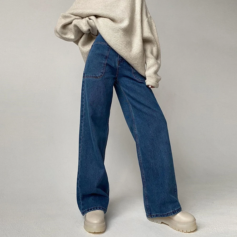 

Nibber W21P00276 new vintage high waist pockets straight denim pants 2021 casual women Jeans, Customized color