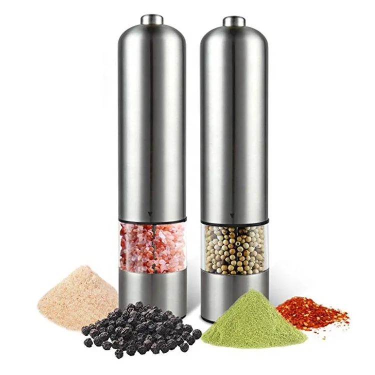 

Amazon hot selling Electric Salt and Pepper Grinder Set battery Stainless Steel Salt Pepper Mill