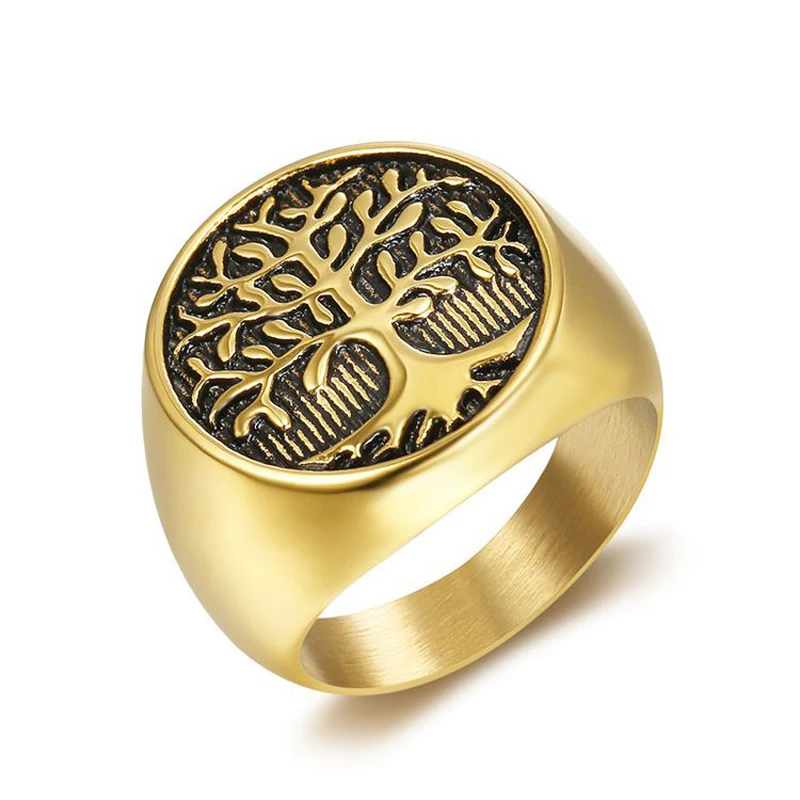 

Blues RTS Hip hop Bling gold silver color 316l stainless steel life tree punk ring