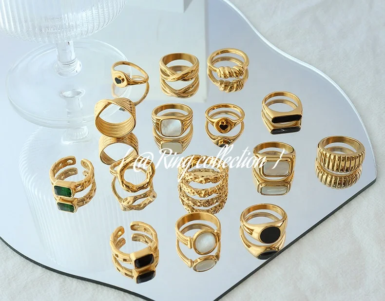 

Retro light luxury white sea shell charming ring 18k real gold plated titanium steel rings jewelry