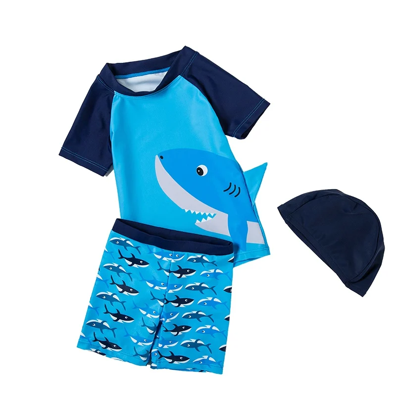 

Kids beach leisure sportswear sun hat for boys and children split swimsuit swimming trunks Quick-drying, pattern: blue shark