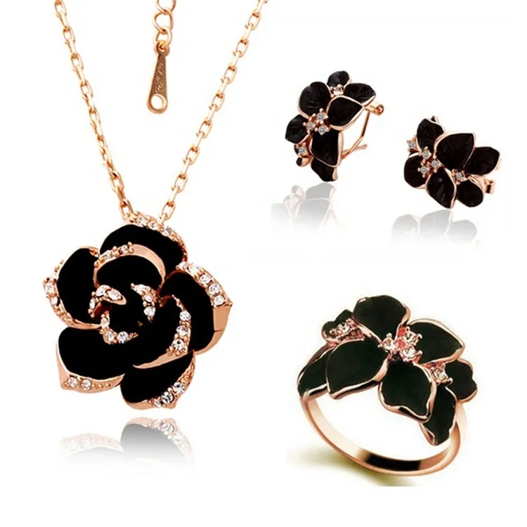 

Fashion Rose Flower Enamel Bridal Jewelry Necklace Sets for Women Wedding, Picture