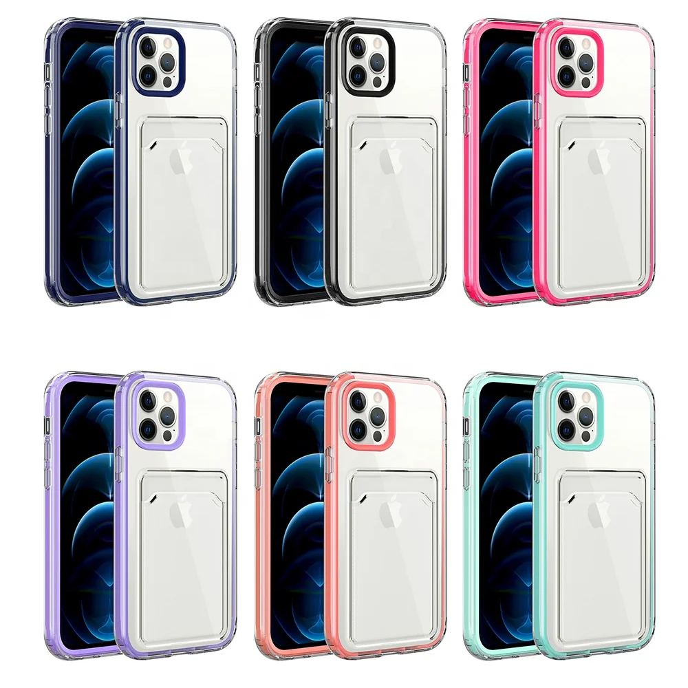 

Airbag Shockproof Mobile Phone Cover With Credit Card Holder Clear Cell Phone Case for iPhone 12 Pro Max, Multi colors