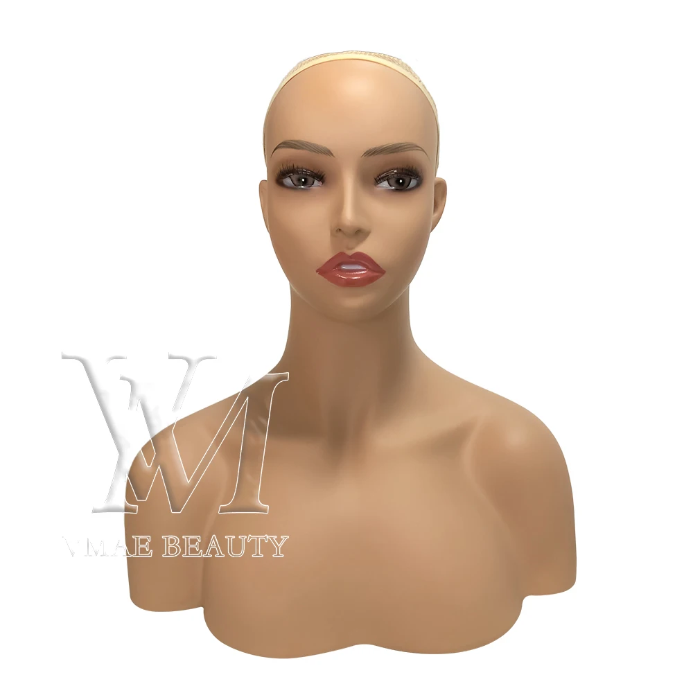 

Vmae Wholesale High Quality Salon Use Female Wig Display Mannequin Head Bald for Wig With Shoulders, Skin color