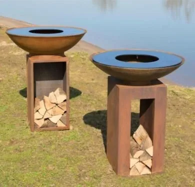 

Outdoor Cooking Garden Barbecue Corten Steel fire pit BBQ Grill with Closed Stand, Natural rust