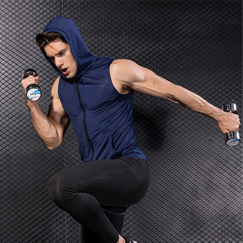 

High Quality Custom Logo Ready To Ship Quick Dry Muscle Tank Top Sleeveless Hoodie