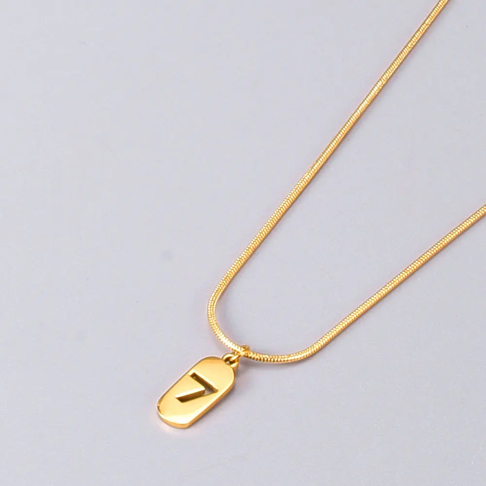 

Personalized Custom 18k Gold Plating 316L Titanium 7 Number Pendant Necklace Disc Snake Bone Chain Necklace