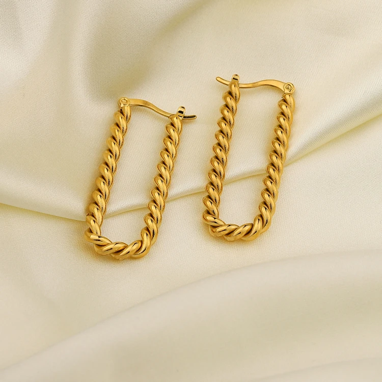 

INS Rectangle Twisted Earring 18K gold 316L Stainless Steel Titanium Steel Non tarnished Lady Earring statement geometric Studs, Optional as picture,or customized