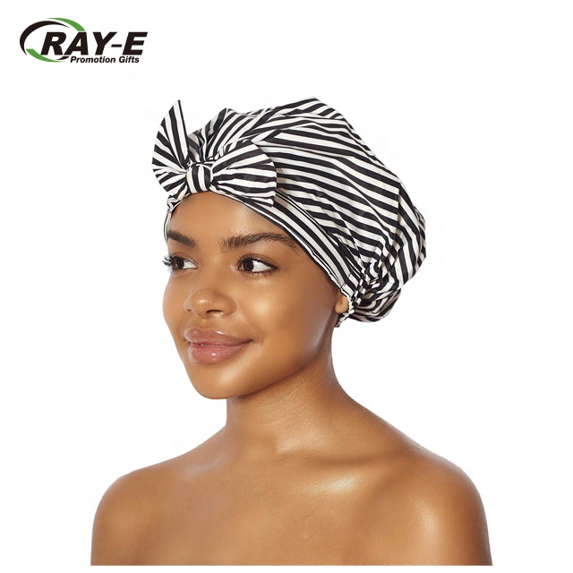 
2019 Reusable Luxury Quick-drying Polyester Waterproof Soft Shower Cap Double Layer Nylon Shower Cap for women 