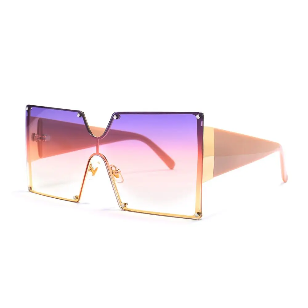 

2020 Fashion Women Trendy Oversized Brown Black gradual Colors Square Sunglasses Rimless Eyewear Big Frame Sun Glasses UV400, Customized available
