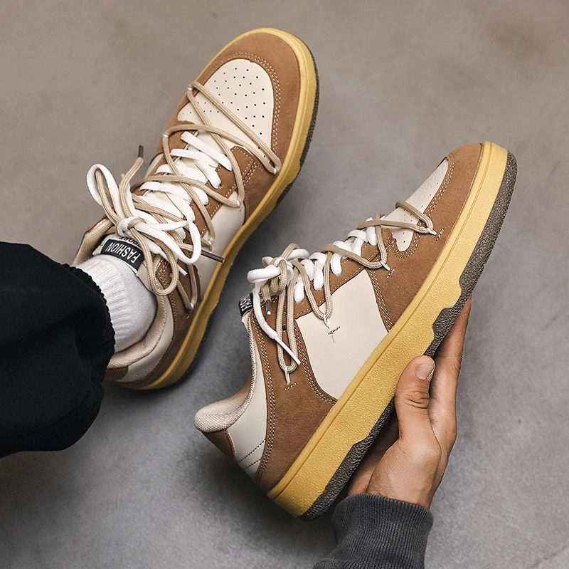 

OEM Wholesale Fashion Retro Men Casual Shoes Lace up Men Walking Style Skateboard Shoes, Beige, gray and black