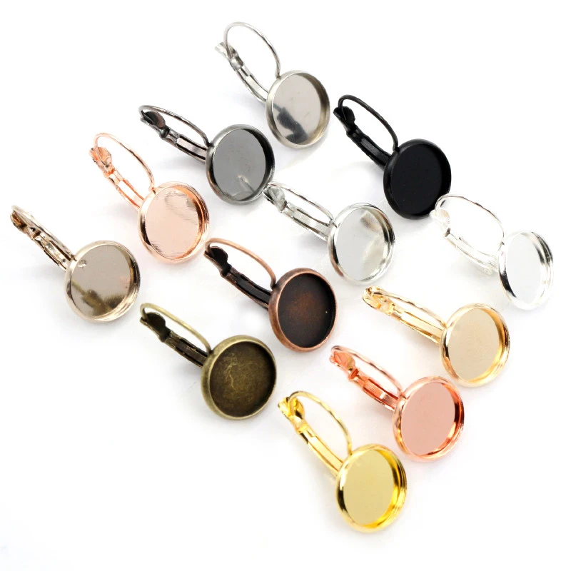 

10pcs/Lot 12mm 13-Colors Plated French Lever Back Earrings Blank/BaseFit 12mm Glass CabochonsButtons;Earring Bezels