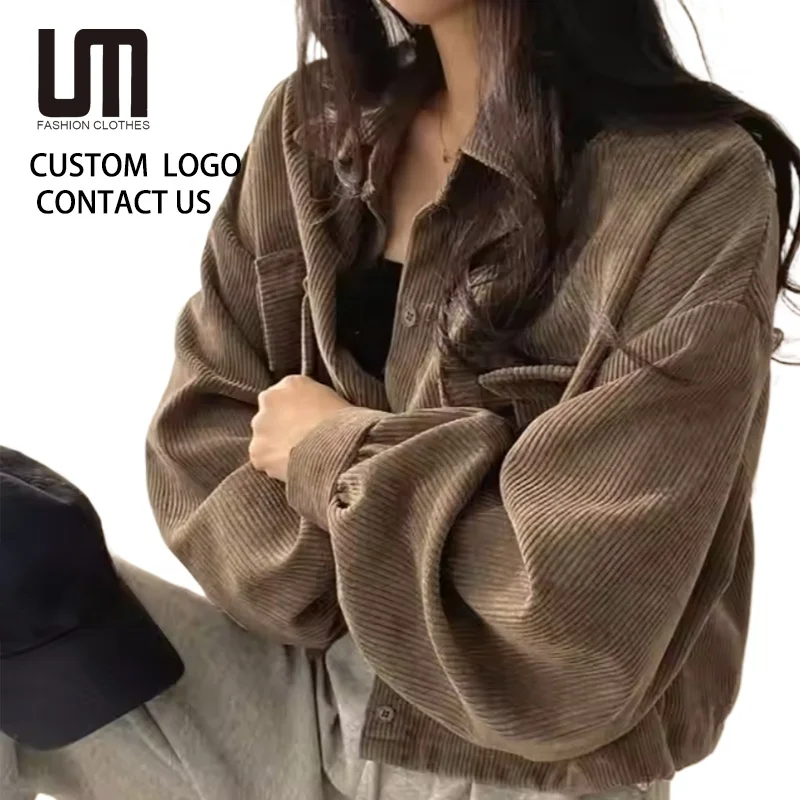 Liu Ming Vintage Korean Fashion Women Autumn Winter Corduroy Blouse Oversize Loose Pockets Shirts