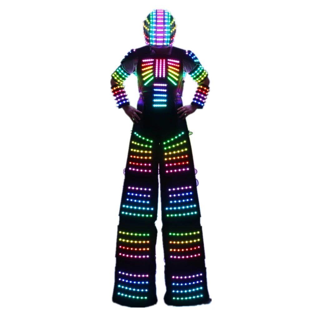 

Full Color Pixel LED Robot Costume David Guetta LED Robot Suit Laser robot jacket Ranger Stilts Clothes Luminous Costumes, Rgb