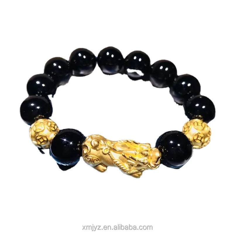 

Certified 3D Hard Golden Pixiu Pure Gold 999 Bracelet Obsidian Bracelet Pure Gold Picchu Money Beads Lucky Fortune Bracelet