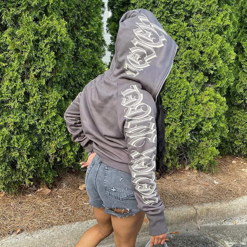 

Creative design fashion jogger sweatsuit women's casual letter print full zip up hoodies