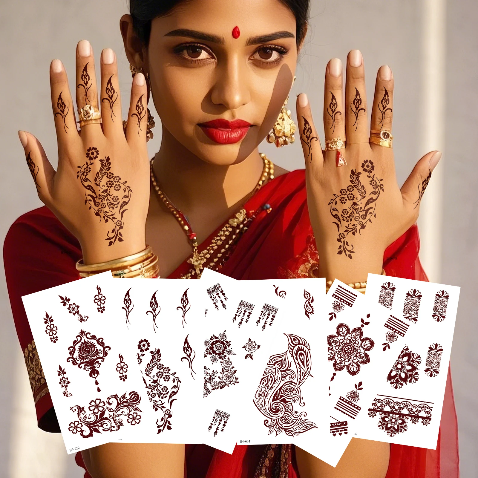 Waterproof Red Henna Temporary Body Tattoo Sticker Reusable India Southeast Asia Art Hannah's Temporary Tattoo