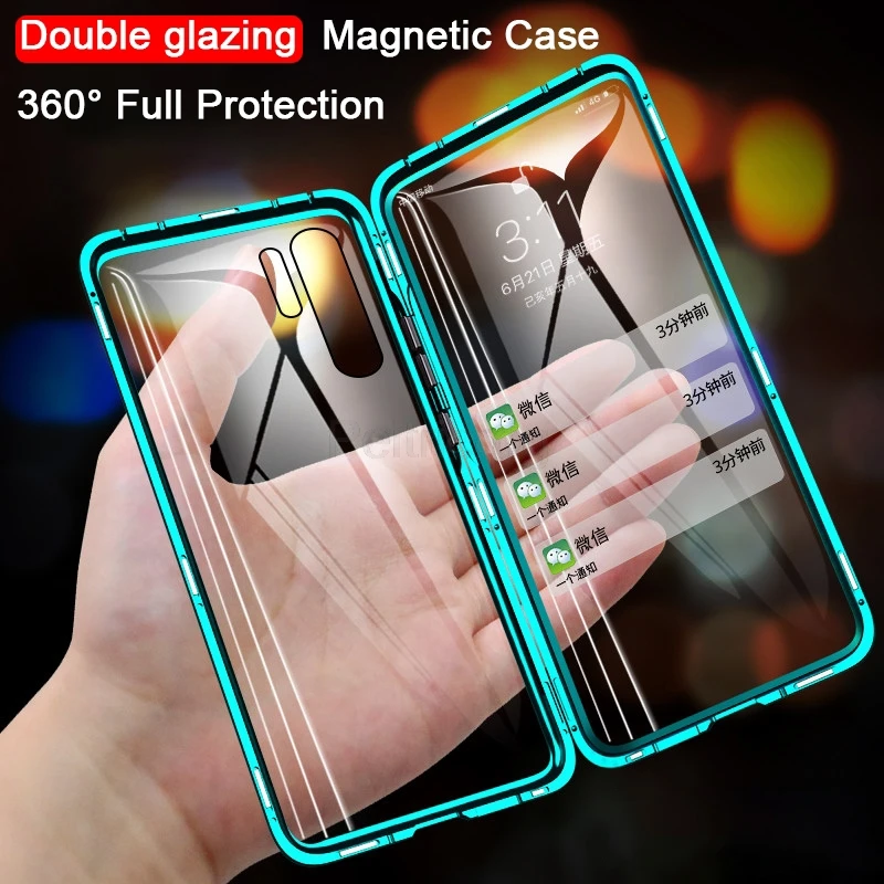 

In stock Magnetic full Metal Tempered Glass cover For Redmi note 8 cell phone case, Black, blue, red, green, customized designs