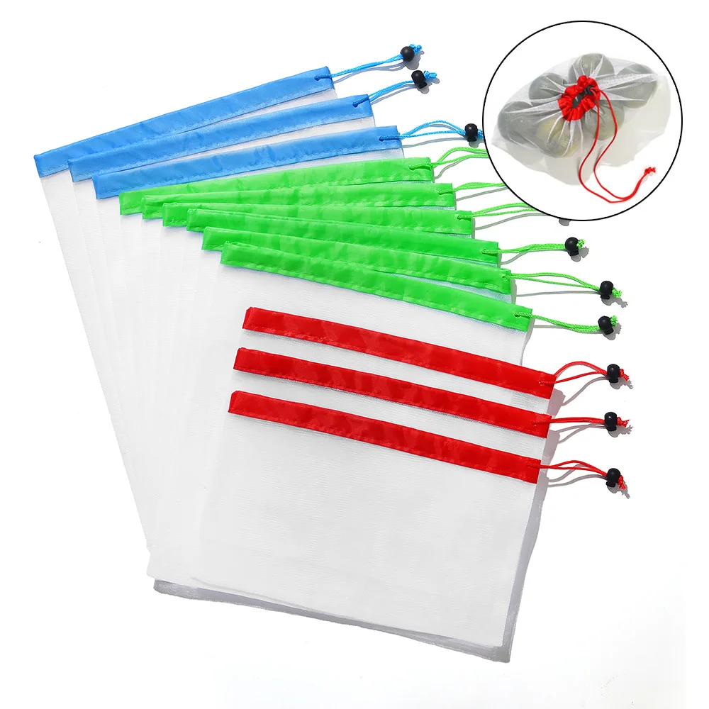 

12pcs /set Reusable mesh grocery shopping produce bags eco-friendly polyester fruit vegetable bags hand totes home storage bag
