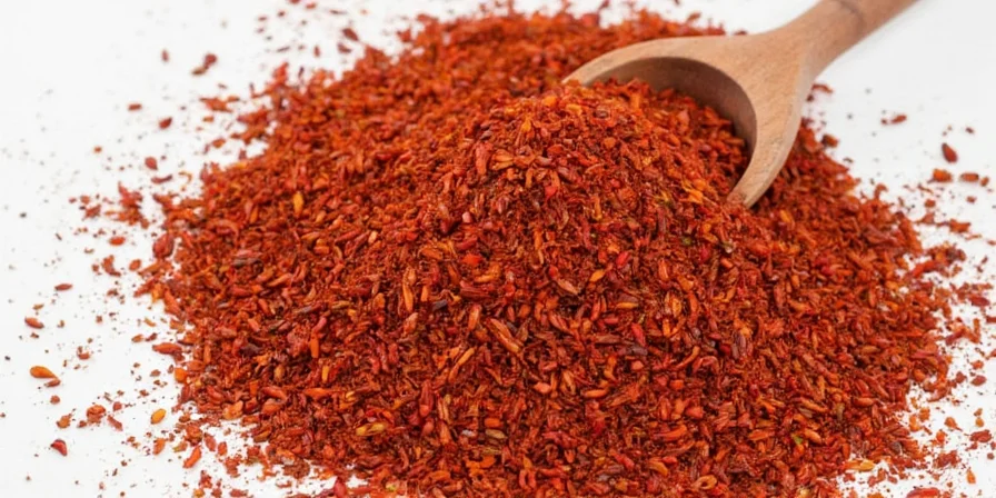 Close-up of red pepper flakes blooming in olive oil.