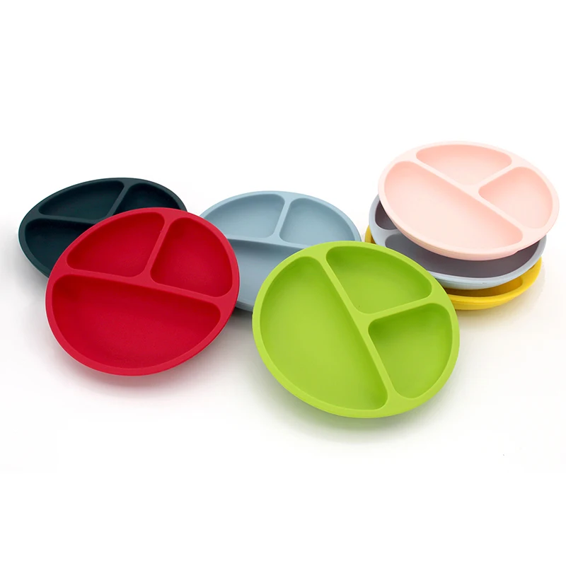 

Amazon Bestseller Soft Anti Skid and Heat-Resisitant Kinderteller Silicone Round Divided Baby Dinner Plates