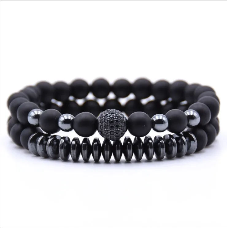 

Hot sell frosted natural stone micro - zircon bracelet set