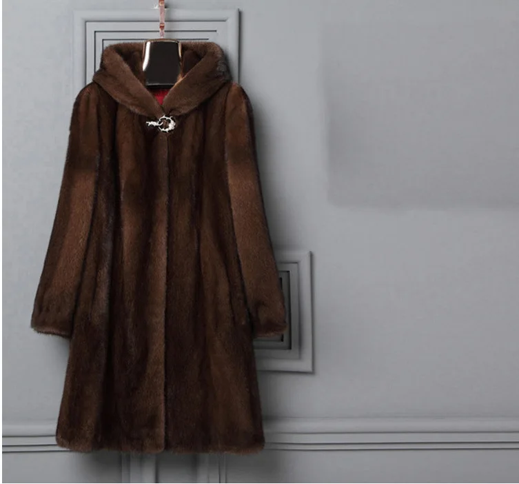 

manufacturer ladies fashion winter warm thicken coat 6XL size faux fur Long coat of Water mink wool women fur jacket with hood