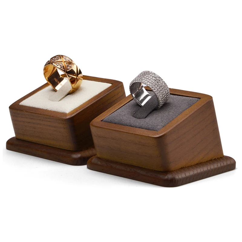 

Luxury solid wood Single Ring stand jewelry display small Ring holders jewelry exhibitor wooden with microfiber Ring display, Beige or grey