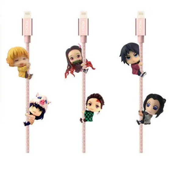 

6pcs/set Anime decoration demon slayer Kimetsu no Yaiba Kamado Tanjirou Nezuko Agatsuma Zenitsu Data line protective sleeve