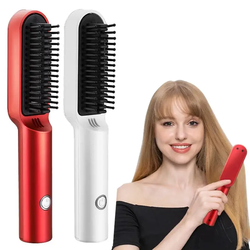 Hair Straightener Brush  Electric Beard Straightener Electric Tourmaline Ceramic Hot Comb Straighteners Curling Hair Iron 2 in 1