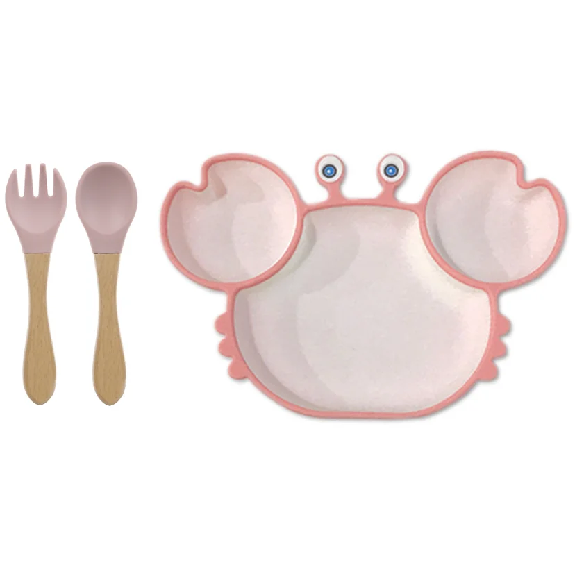 

Silicone Plato Spoon Fork Kids Dinner Set Crab Infant Feeding Bowl Plate With Suctioion Baby Feeding Set
